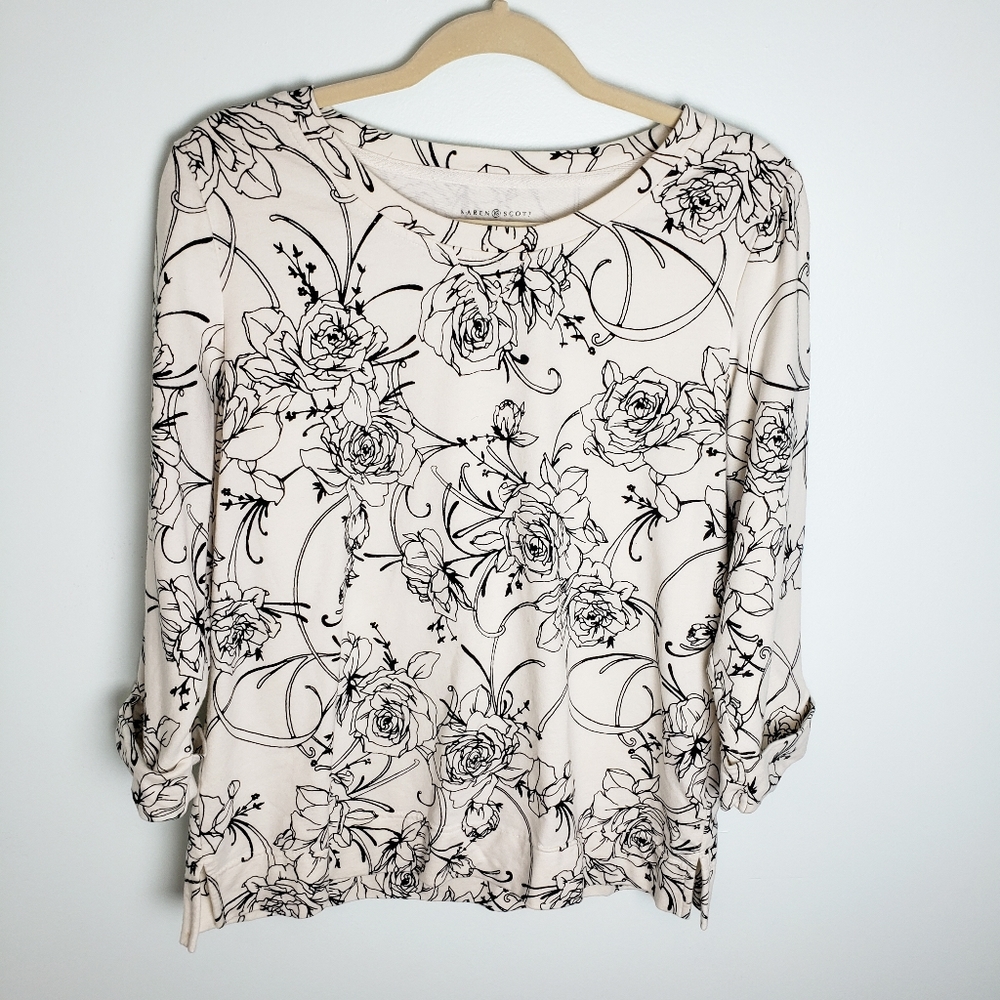 Karen Scott Floral Print Long Sleeve Top – Size Medium